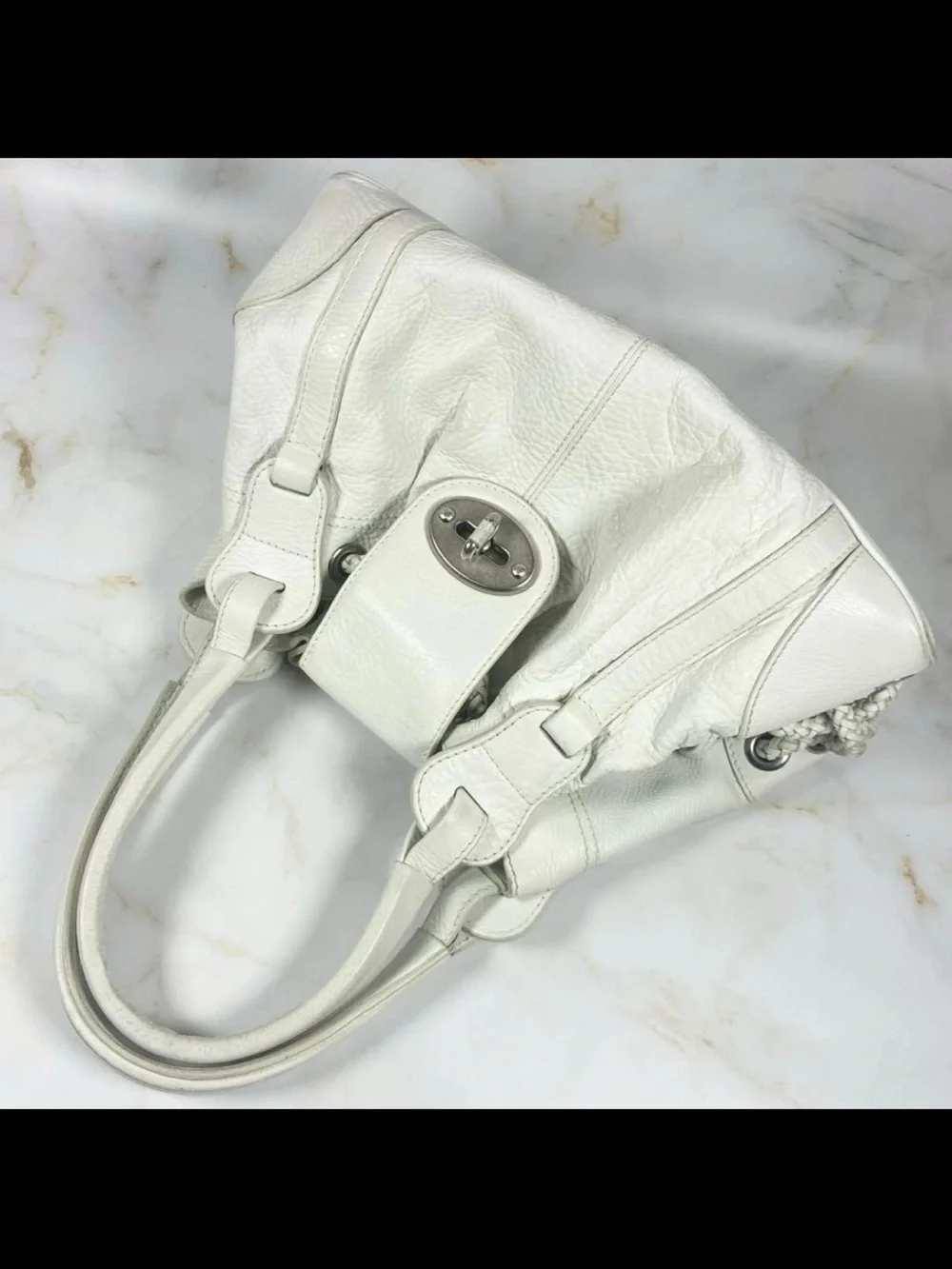 Mulberry White Pebbled Leather Shoulder Bag with Turn-Lock